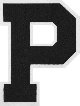 6-1/2" Iron on Letter Patch Black Chenille Letter Patch Large Varsity Patches Letterman Jacket Patches for Clothing (Black-P)