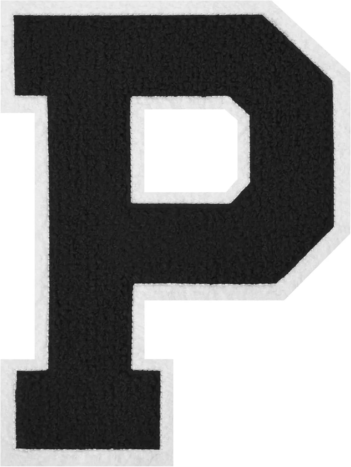 6-1/2" Iron on Letter Patch Black Chenille Letter Patch Large Varsity Patches Letterman Jacket Patches for Clothing (Black-P)
