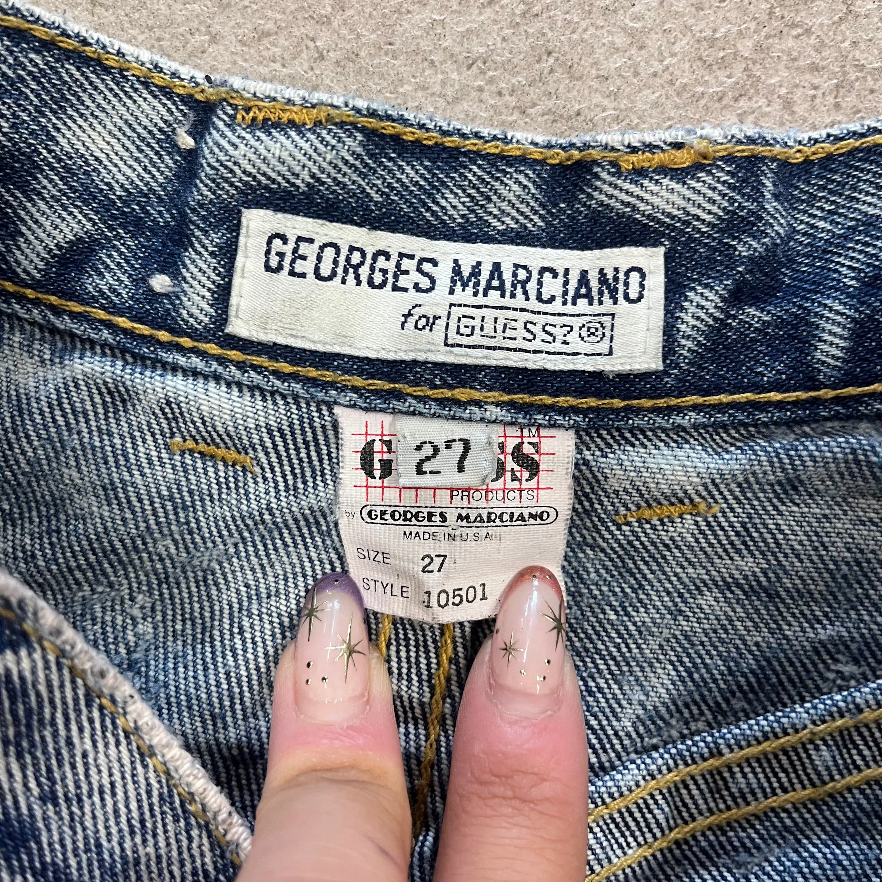 90's Guess Acid Wash Distressed Denim Mini Skirt Size 24"