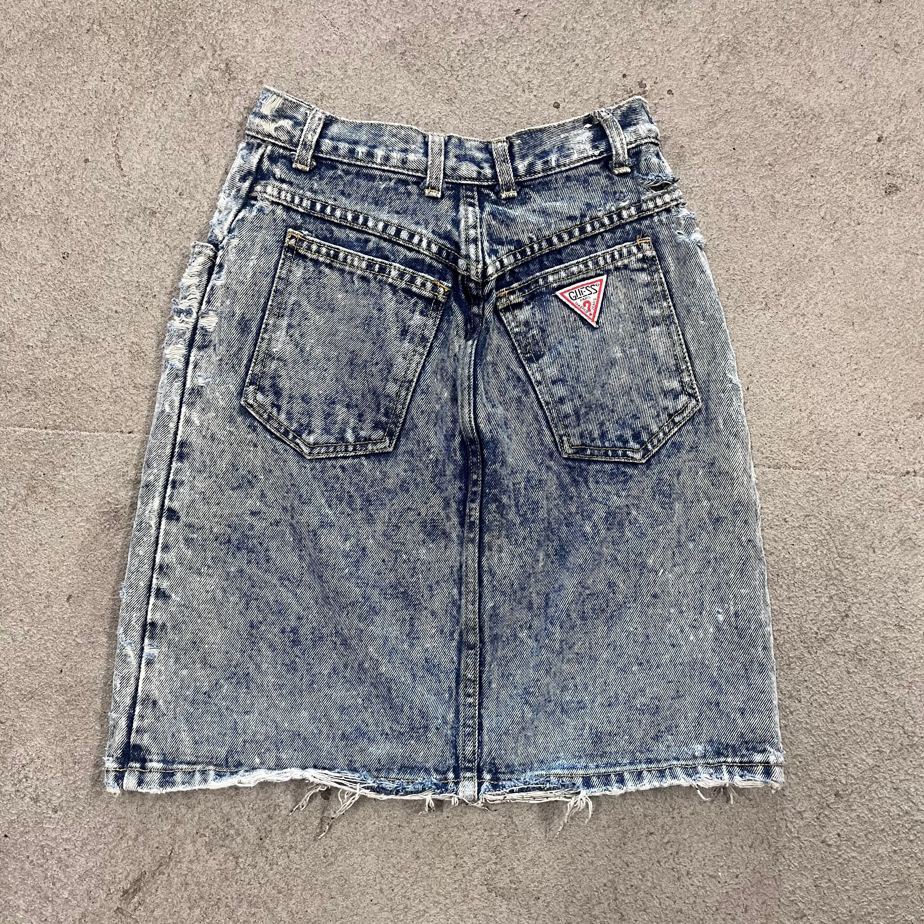 90's Guess Acid Wash Distressed Denim Mini Skirt Size 24"