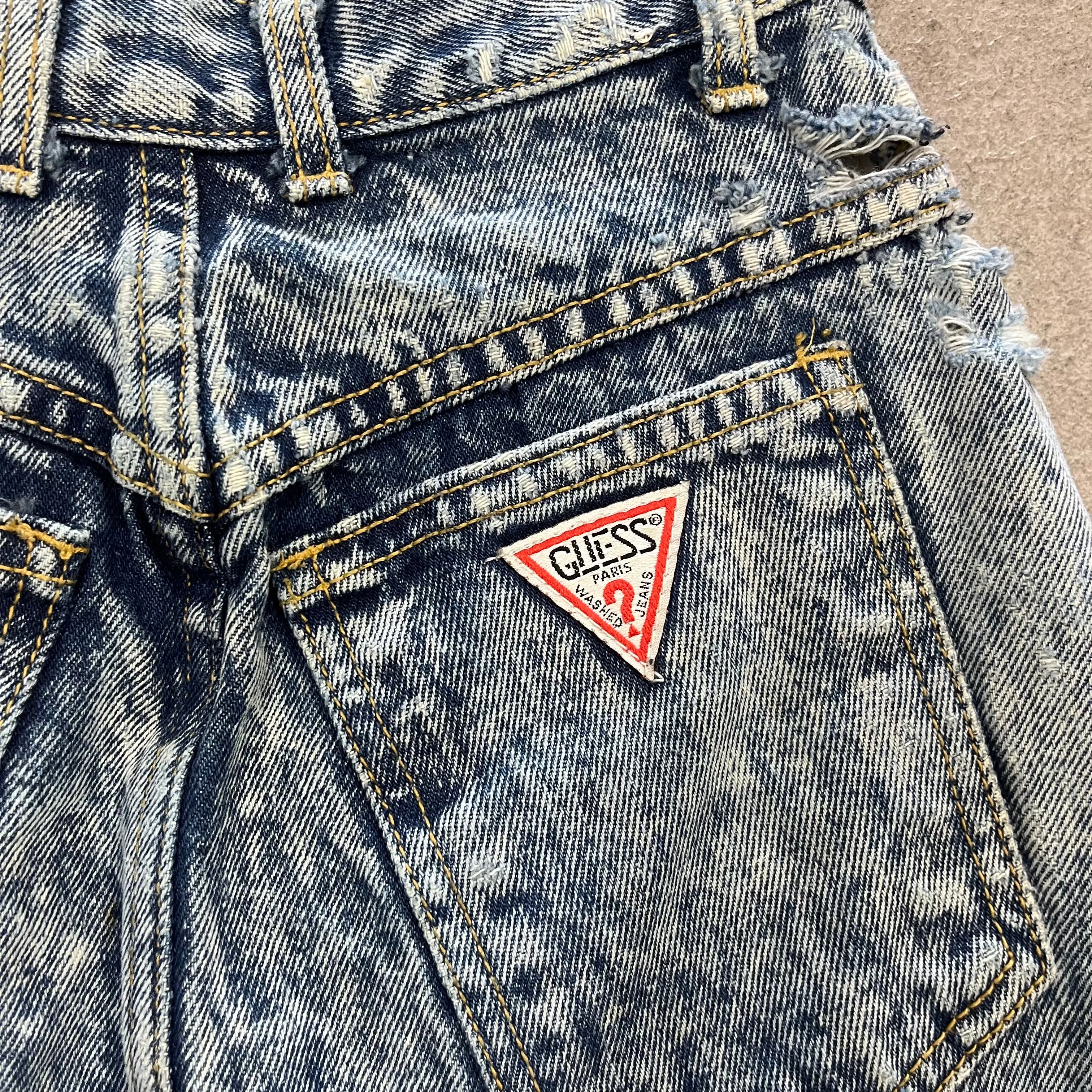90's Guess Acid Wash Distressed Denim Mini Skirt Size 24"