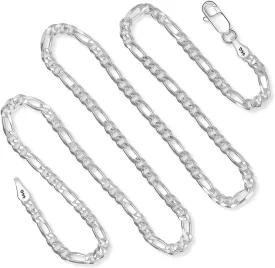 925 Sterling Silver 3MM Figaro Chain Italian Necklace For Men & Women Lobster Claw Clasp 16"-36"
