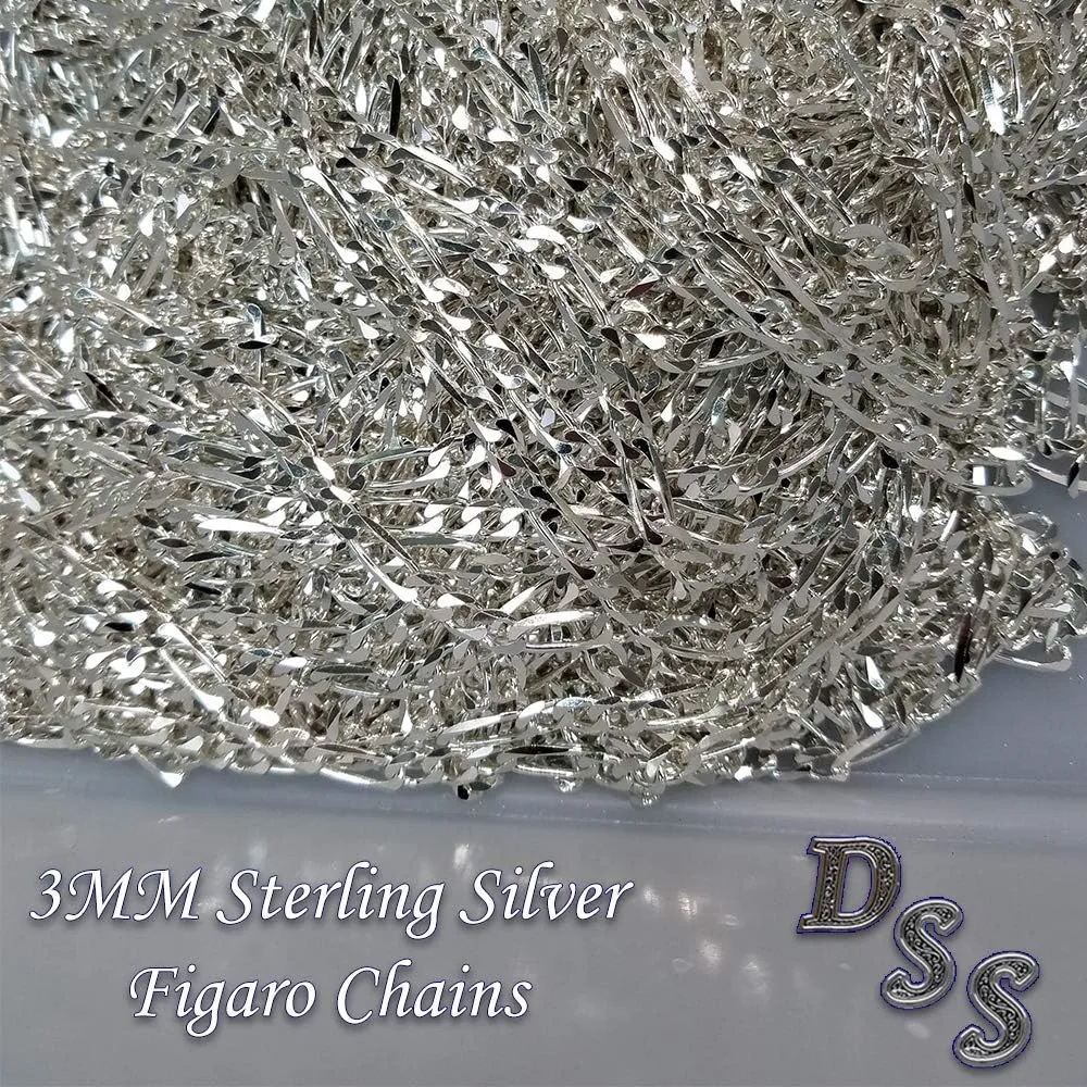925 Sterling Silver 3MM Figaro Chain Italian Necklace For Men & Women Lobster Claw Clasp 16"-36"