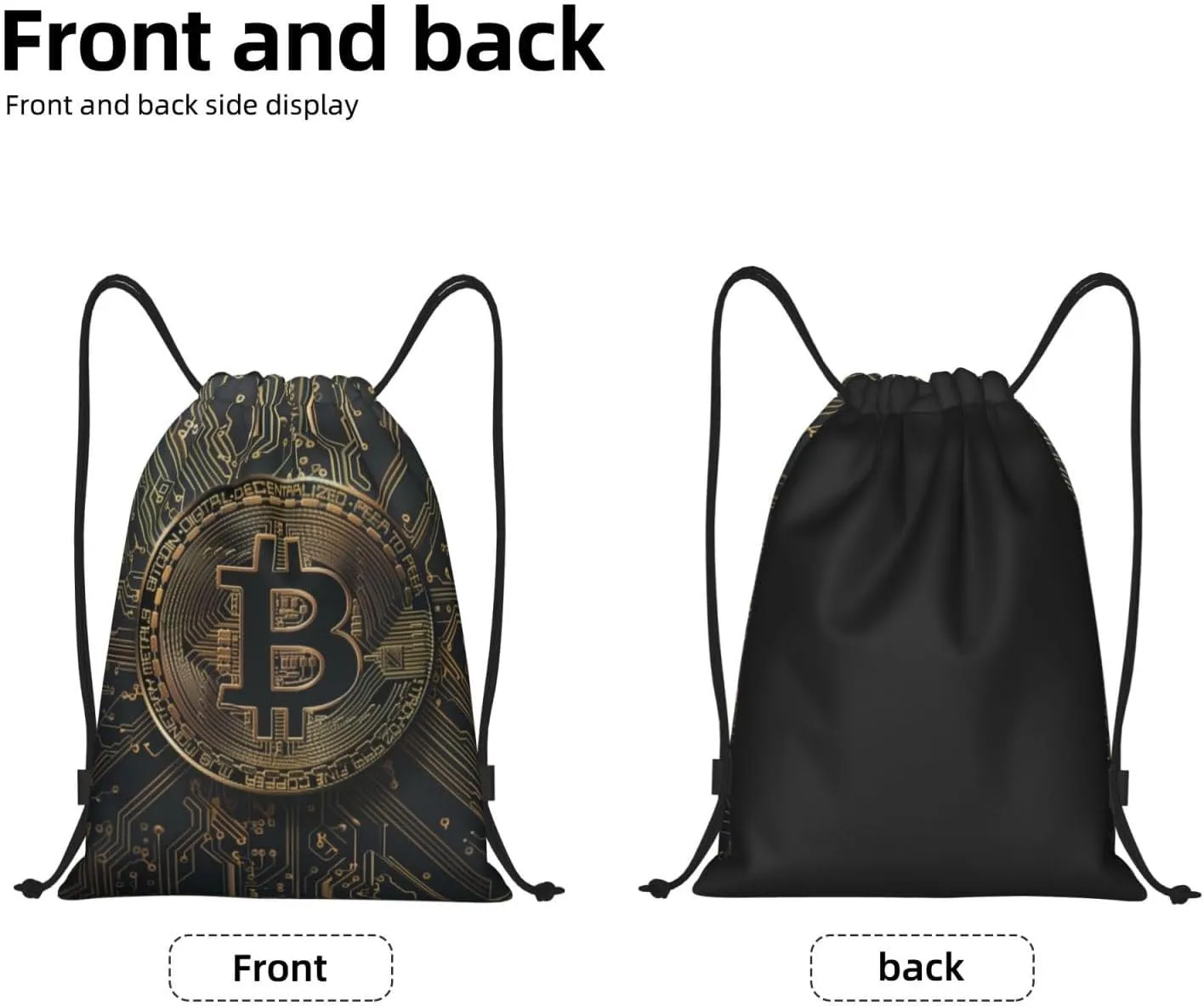 Adult Drawstring Bag - gold circuit board bitcoin Print Gym Sack for Men & Women - Sports, Travel, Yoga - Lightweight Water-Resistant (14x17 Inch)