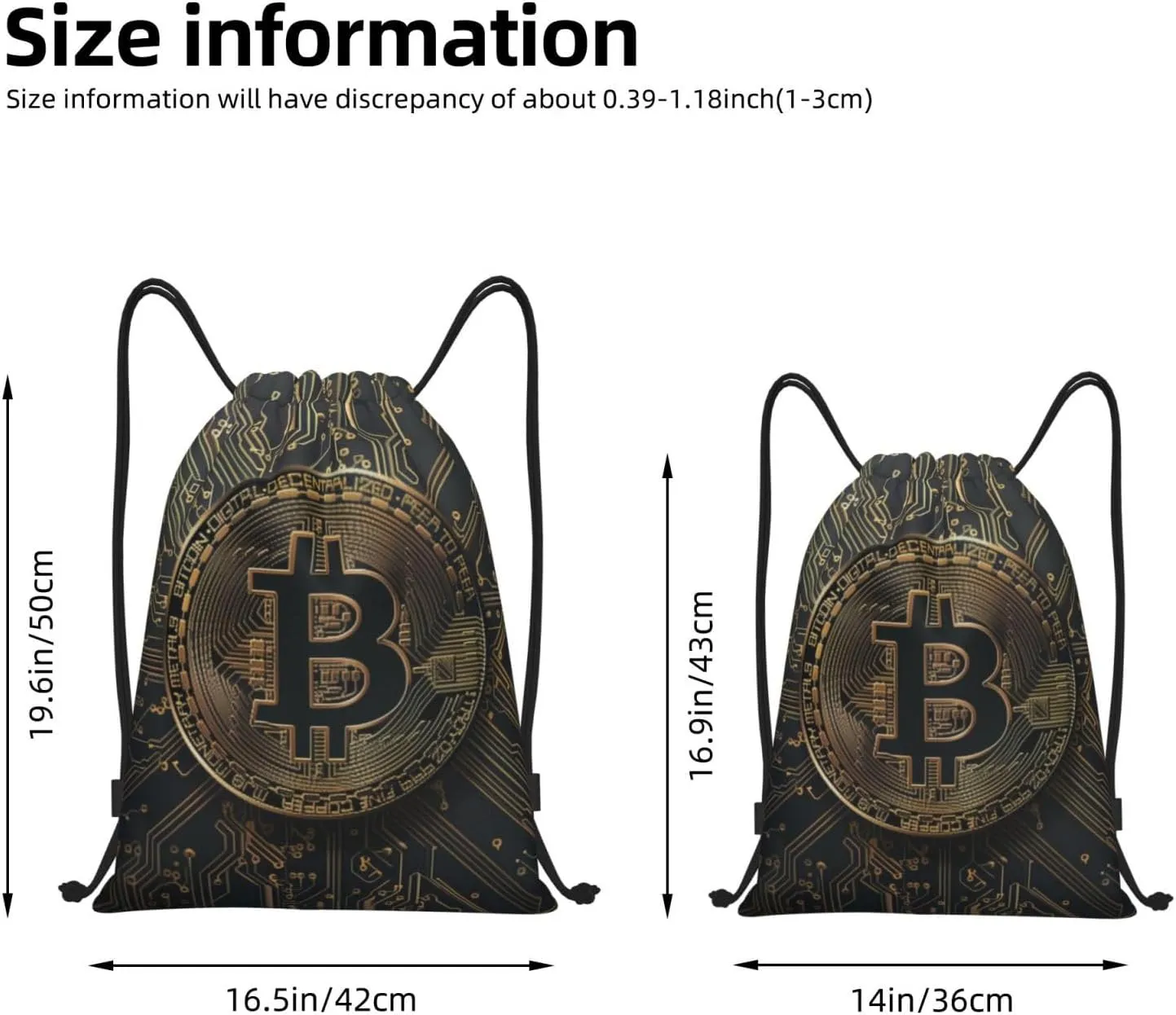 Adult Drawstring Bag - gold circuit board bitcoin Print Gym Sack for Men & Women - Sports, Travel, Yoga - Lightweight Water-Resistant (14x17 Inch)