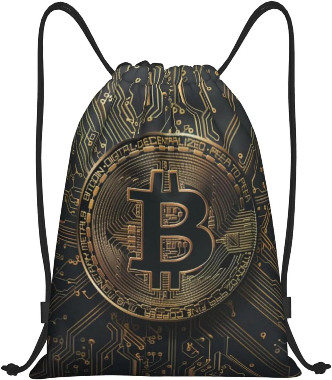 Adult Drawstring Bag - gold circuit board bitcoin Print Gym Sack for Men & Women - Sports, Travel, Yoga - Lightweight Water-Resistant (14x17 Inch)