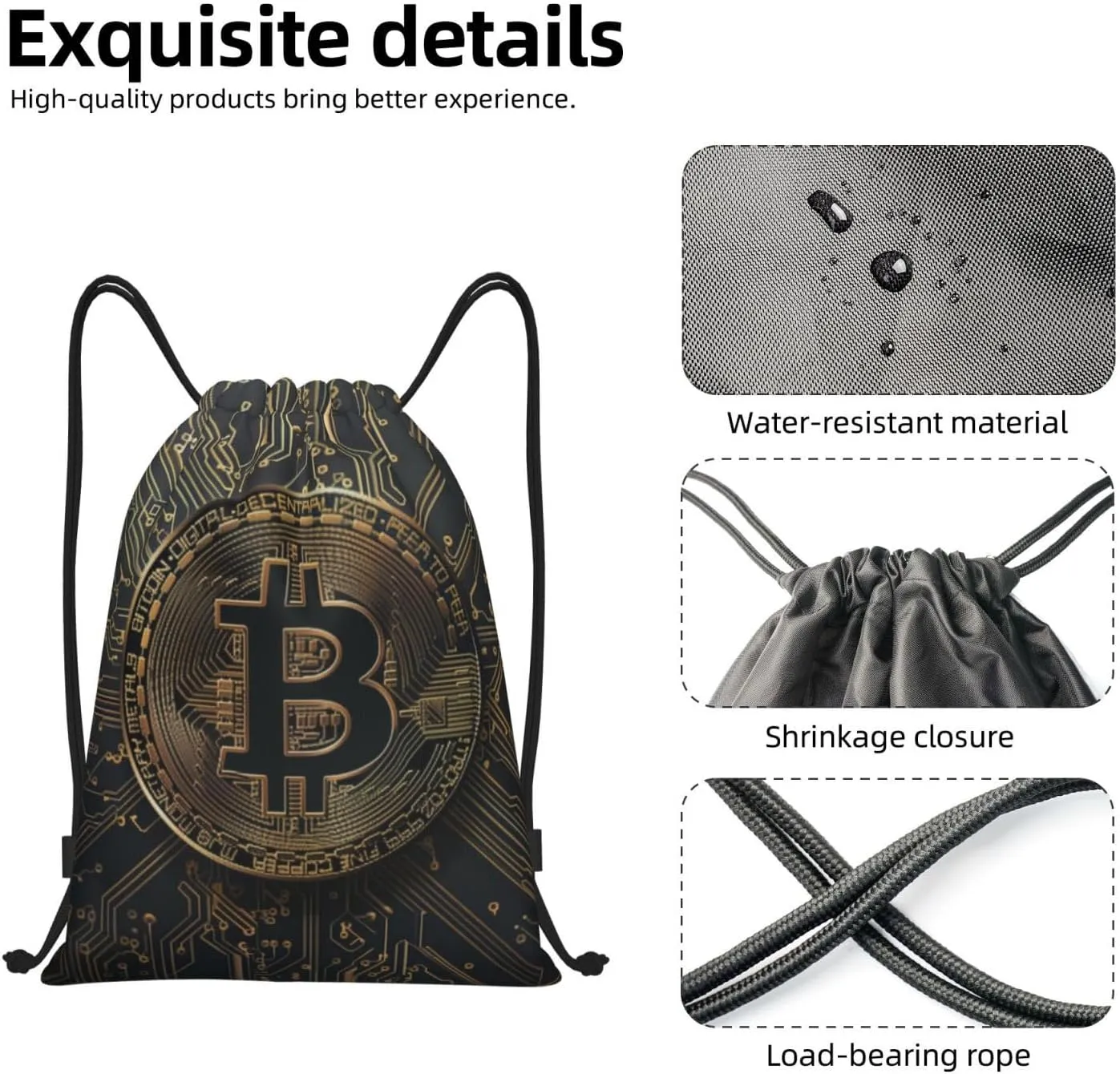 Adult Drawstring Bag - gold circuit board bitcoin Print Gym Sack for Men & Women - Sports, Travel, Yoga - Lightweight Water-Resistant (14x17 Inch)