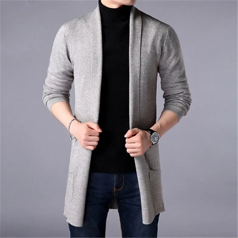 Advbridge Sweater Coats Men New Fashion Autumn Men&#39;s Slim Long Solid Color Knitted Jacket Fashion Men&#39;s Casual Sweater Cardigan Coats