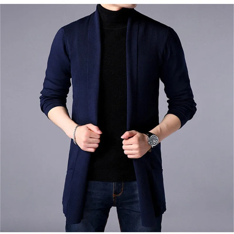 Advbridge Sweater Coats Men New Fashion Autumn Men&#39;s Slim Long Solid Color Knitted Jacket Fashion Men&#39;s Casual Sweater Cardigan Coats