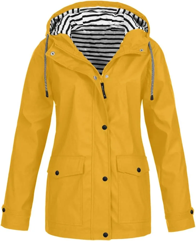 Aniywn Hooded Jacket Women Fall Solid Rain Jacket Outdoor Raincoat Windproof Plus Size Zipper Waterproof Outerwear Tops