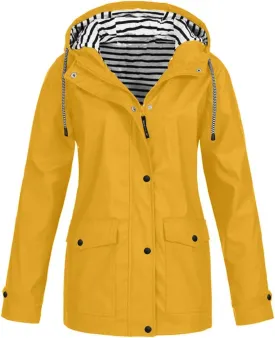 Aniywn Hooded Jacket Women Fall Solid Rain Jacket Outdoor Raincoat Windproof Plus Size Zipper Waterproof Outerwear Tops