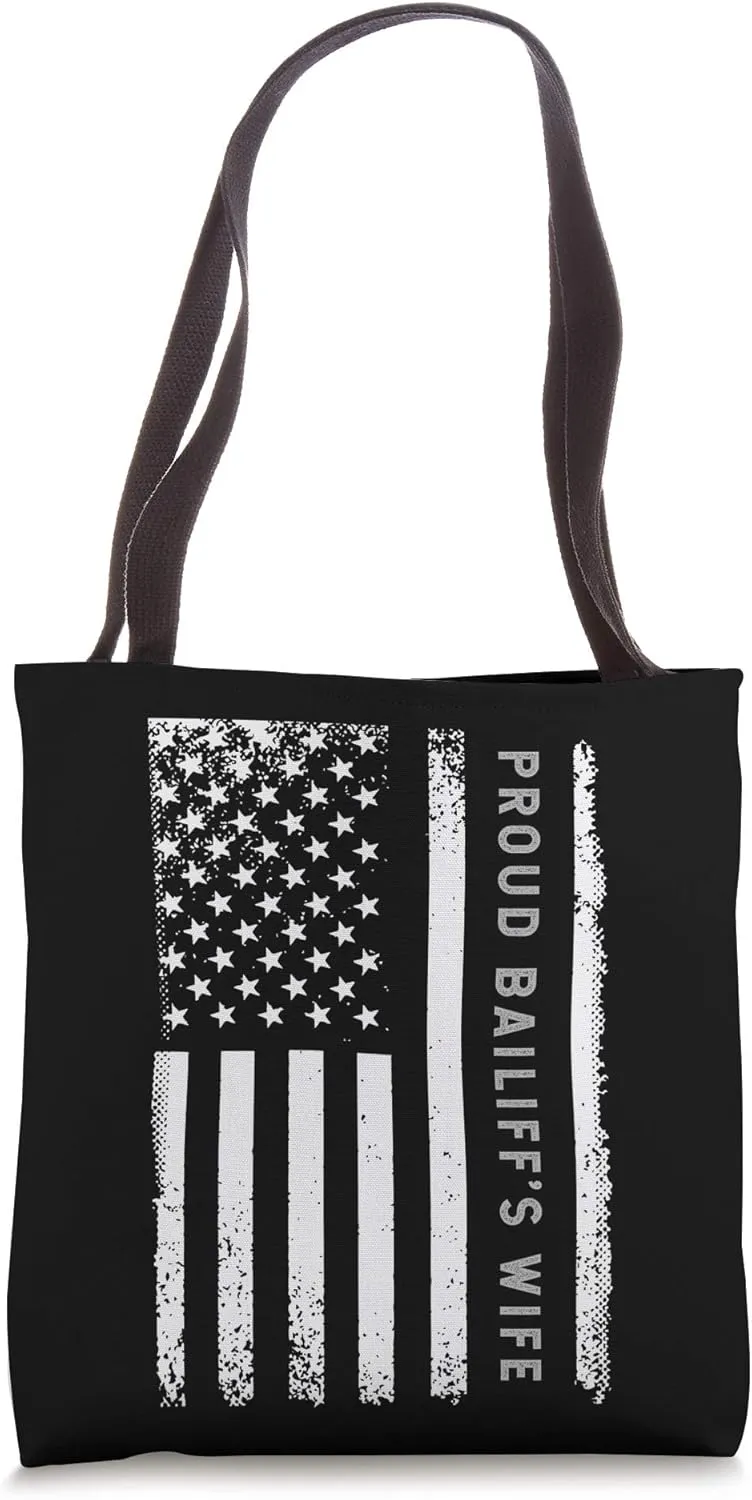 Bailiff Wife Girlfriend USA Flag Patriotic Thin Grey Line Tote Bag