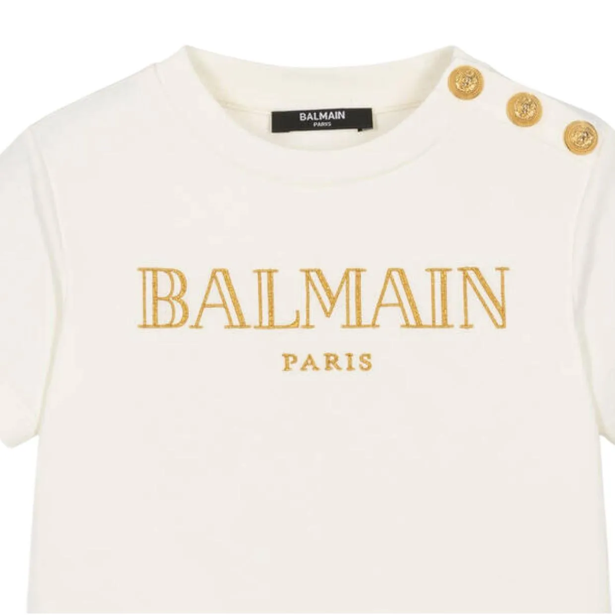 Balmain Kids Embroidered Logo Ivory Button T-Shirt