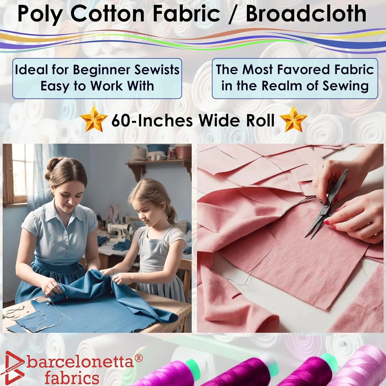 Barcelonetta | Poly Cotton Fabric for Sewing | Broadcloth Fabric | by The Yard | 60" Wide Roll | Lightweight, Breathable | Lining, Home Textile, Skirts, Tote Bags (Olive, 5 Yard)