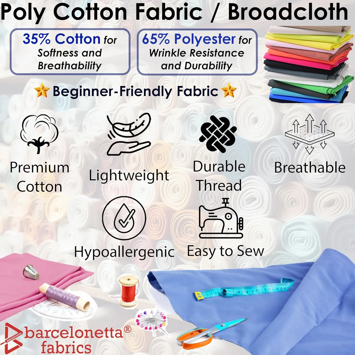 Barcelonetta | Poly Cotton Fabric for Sewing | Broadcloth Fabric | by The Yard | 60" Wide Roll | Lightweight, Breathable | Lining, Home Textile, Skirts, Tote Bags (Olive, 5 Yard)
