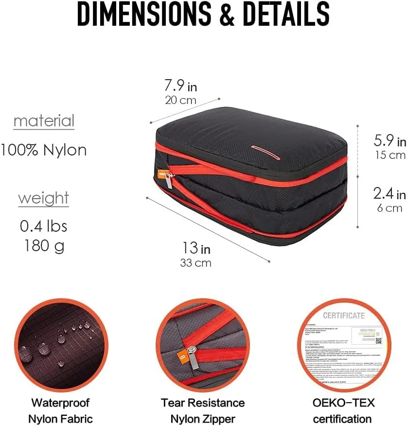 BeeNesting Waterproof Compression Packing Cubes 5/6/8 sets, Large Travel Packing organizers for Carry on Luggage, 2 Sides Expandable Storage Bags (Dark Green, G5set)