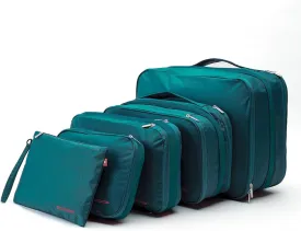 BeeNesting Waterproof Compression Packing Cubes 5/6/8 sets, Large Travel Packing organizers for Carry on Luggage, 2 Sides Expandable Storage Bags (Dark Green, G5set)