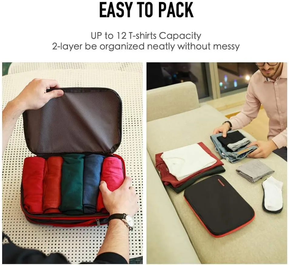 BeeNesting Waterproof Compression Packing Cubes 5/6/8 sets, Large Travel Packing organizers for Carry on Luggage, 2 Sides Expandable Storage Bags (Dark Green, G5set)