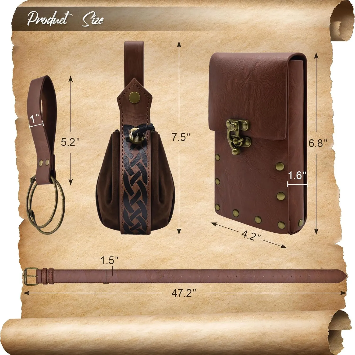 Belt Pouch Waist Bag, Fanny Pack Steampunk Phone Holder Womens Mens for Medieval Renaissance Costume Cosplay Accessories