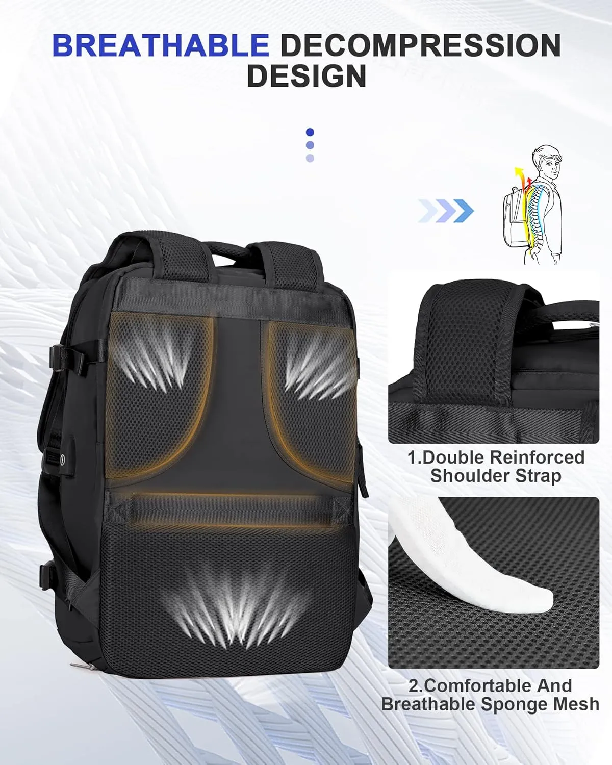 Black Travel Backpack For Women Men Carry On Backpack Flight Approved Gym Bag With Shoe Compartment Hiking Waterproof Laptop Backpack College Essentials