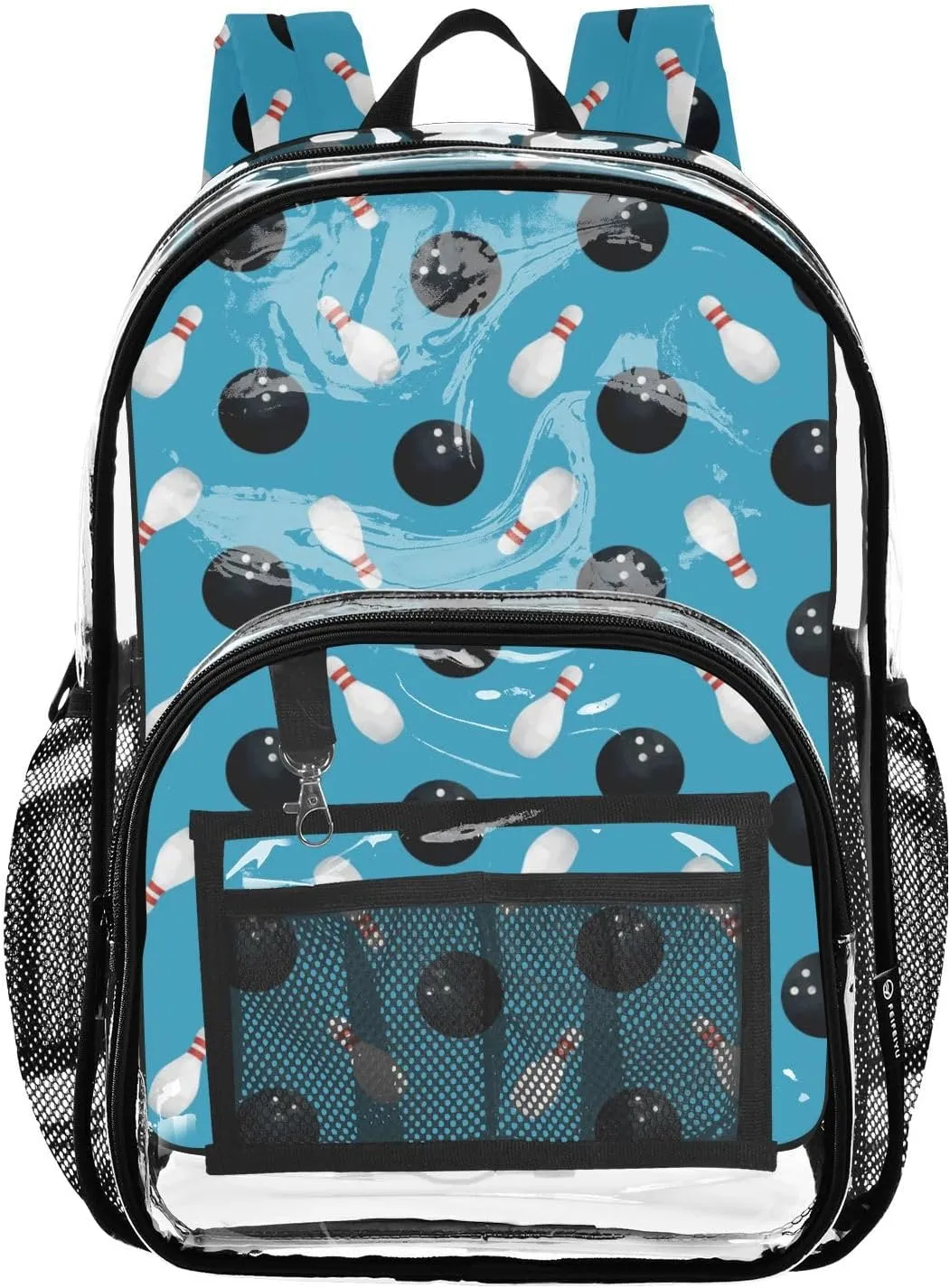 Bowling Balls Blue Clear Backpack for Boys Girls PVC Transparent School Bookbag Large Capacity Clear Bag for Student Work Travel