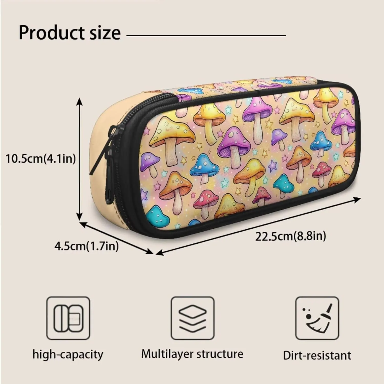 Boys Girls 3pcs Backpack with Lunch Bag & Pencil Pouch, Lightweight 16.9 In School Bag, Tote Lunch Box with Shoulder Strap, Suitable for School, Picnic Trips, Colorful Mushroom Star Print