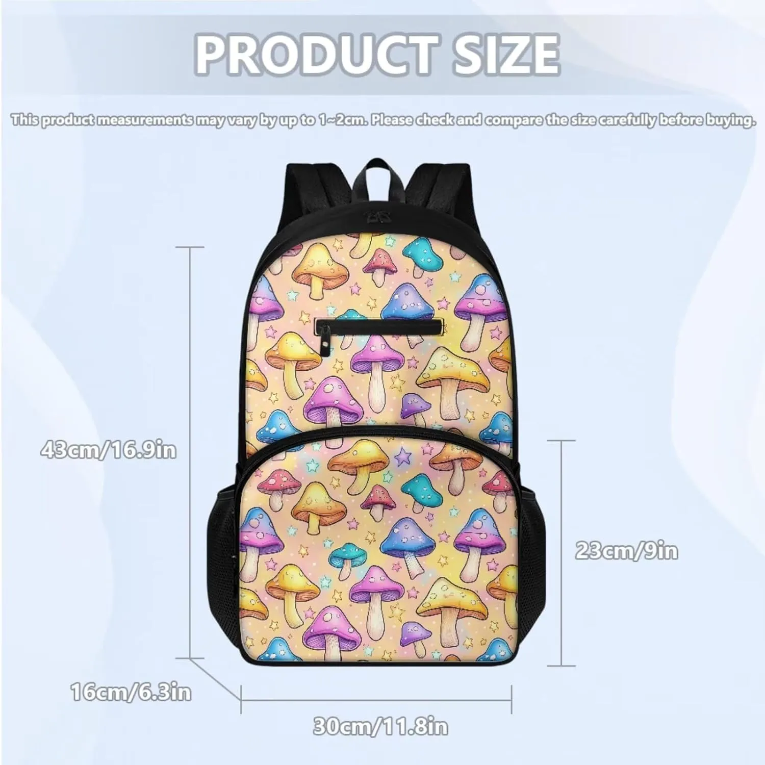 Boys Girls 3pcs Backpack with Lunch Bag & Pencil Pouch, Lightweight 16.9 In School Bag, Tote Lunch Box with Shoulder Strap, Suitable for School, Picnic Trips, Colorful Mushroom Star Print
