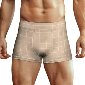 Brown Hand Drawn Grid Print Mens Underwear, Soft Boxers for Men, Moisture-Wicking Breathable Boxer Briefs