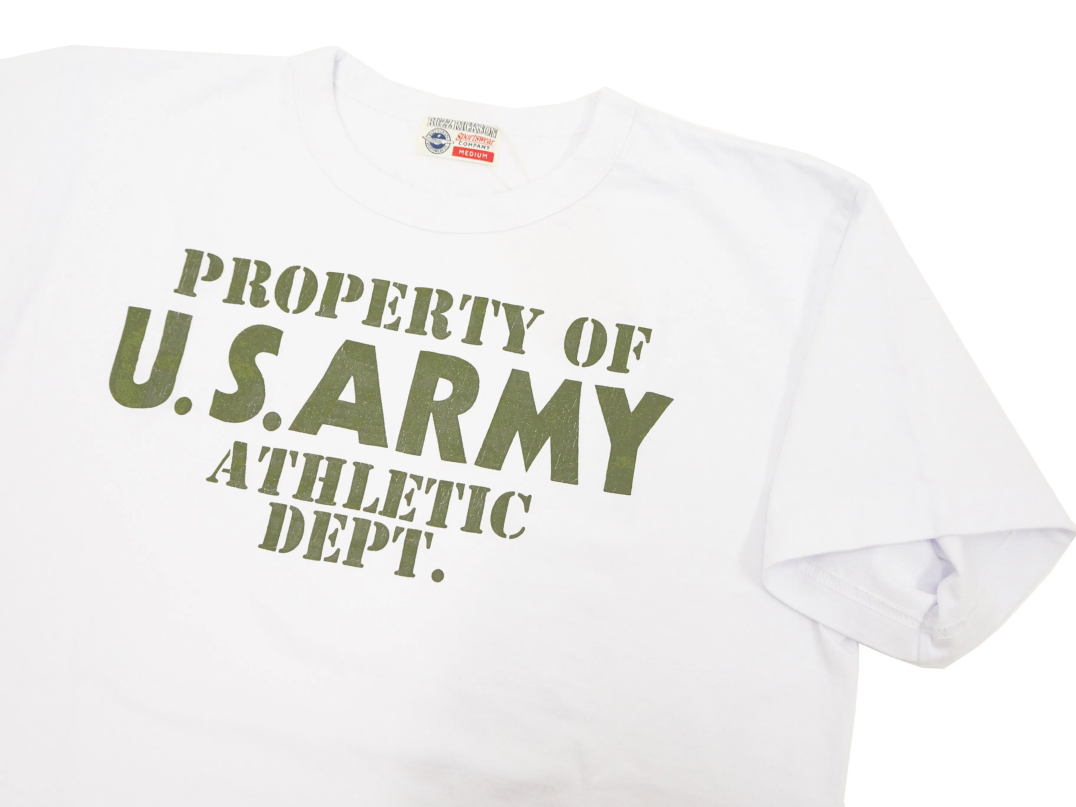 Buzz Rickson T-shirt Men's U.S. Army Athletic Department Military Graphic Short Sleeve Loopwheeled Tee BR79348 101 White