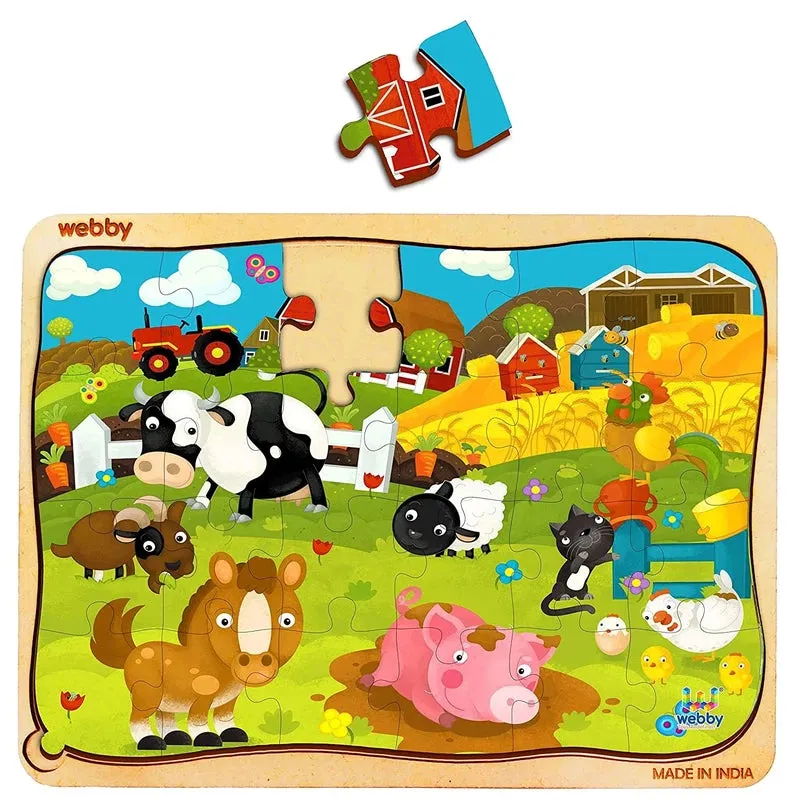 Cartoon Farm Animals Wooden Jigsaw Puzzle, 24pcs