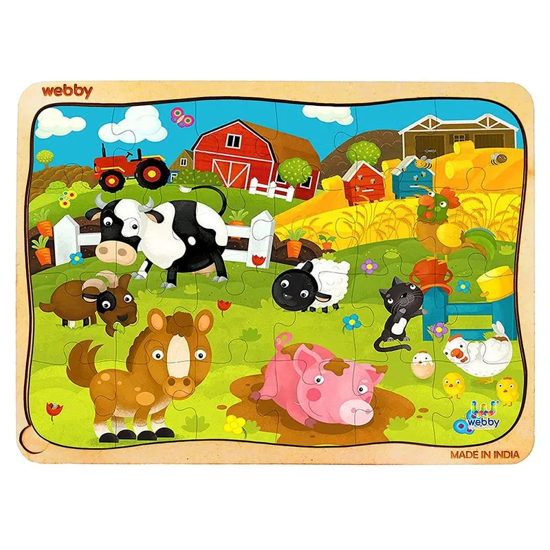 Cartoon Farm Animals Wooden Jigsaw Puzzle, 24pcs