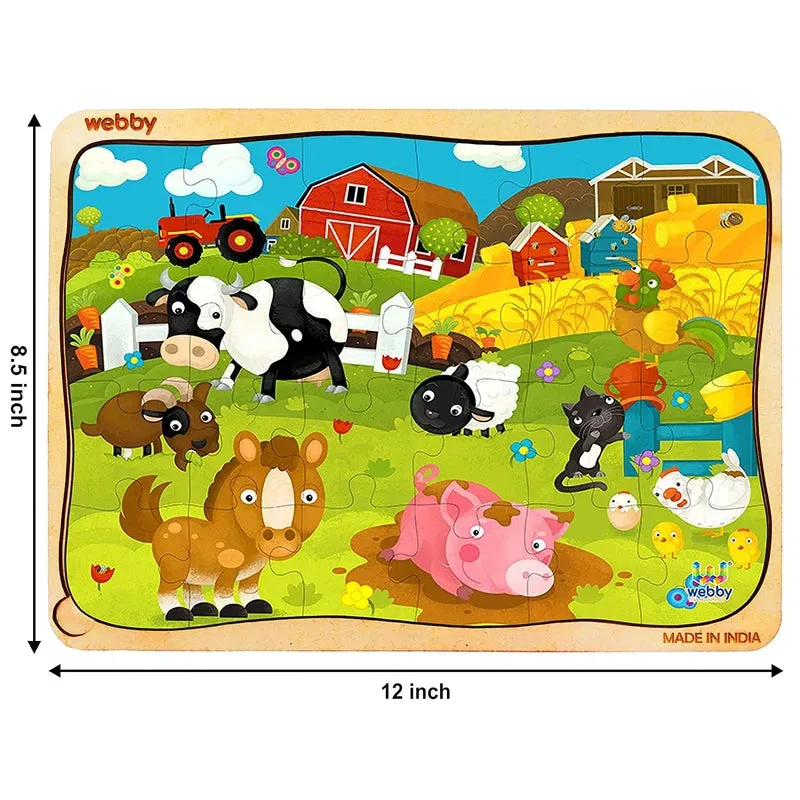Cartoon Farm Animals Wooden Jigsaw Puzzle, 24pcs