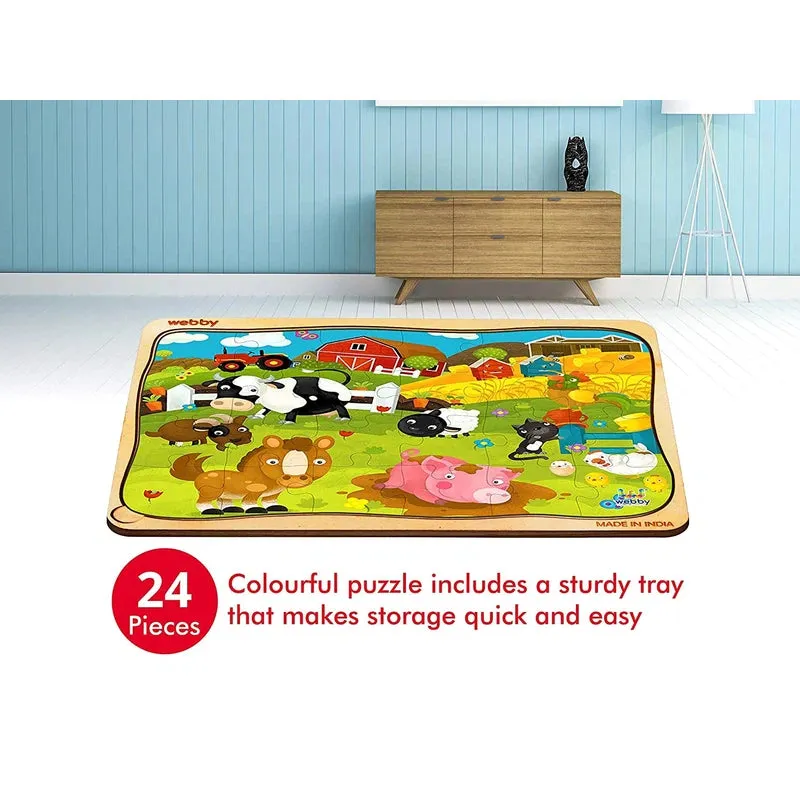Cartoon Farm Animals Wooden Jigsaw Puzzle, 24pcs