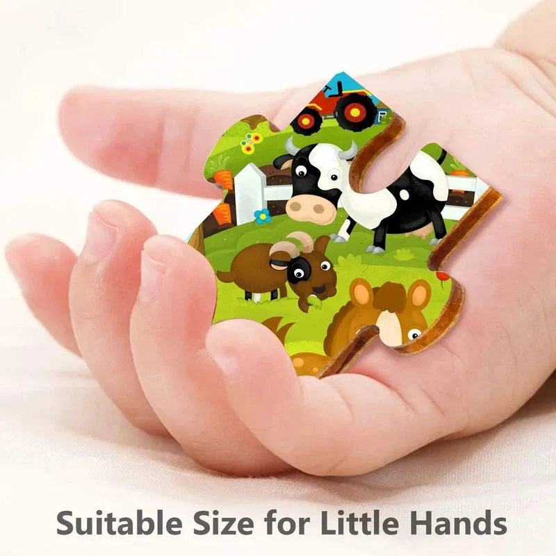 Cartoon Farm Animals Wooden Jigsaw Puzzle, 24pcs