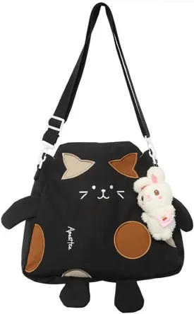 Cartoon Messenger Bag for Women Large Hobo Crossbody Bag with Plush Rabbit Y2K Shoulder Tote Bag Work Travel Handbags