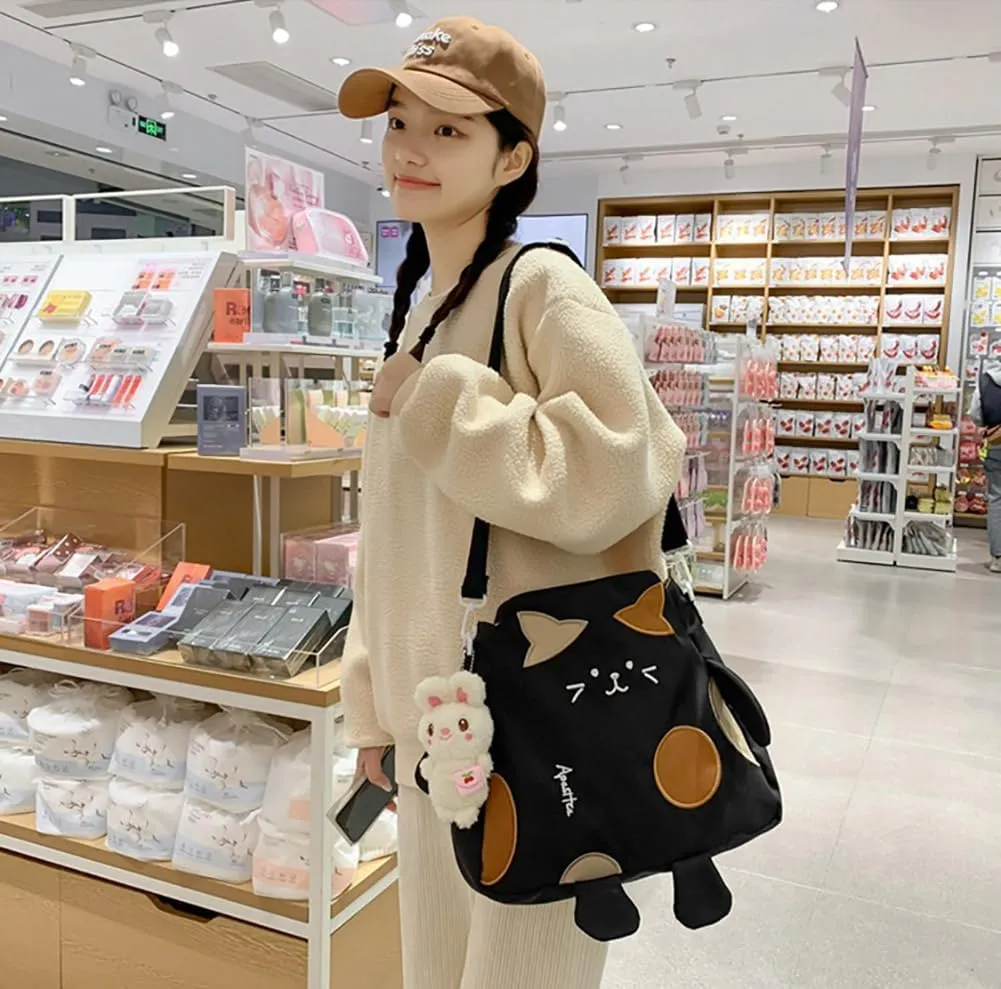 Cartoon Messenger Bag for Women Large Hobo Crossbody Bag with Plush Rabbit Y2K Shoulder Tote Bag Work Travel Handbags