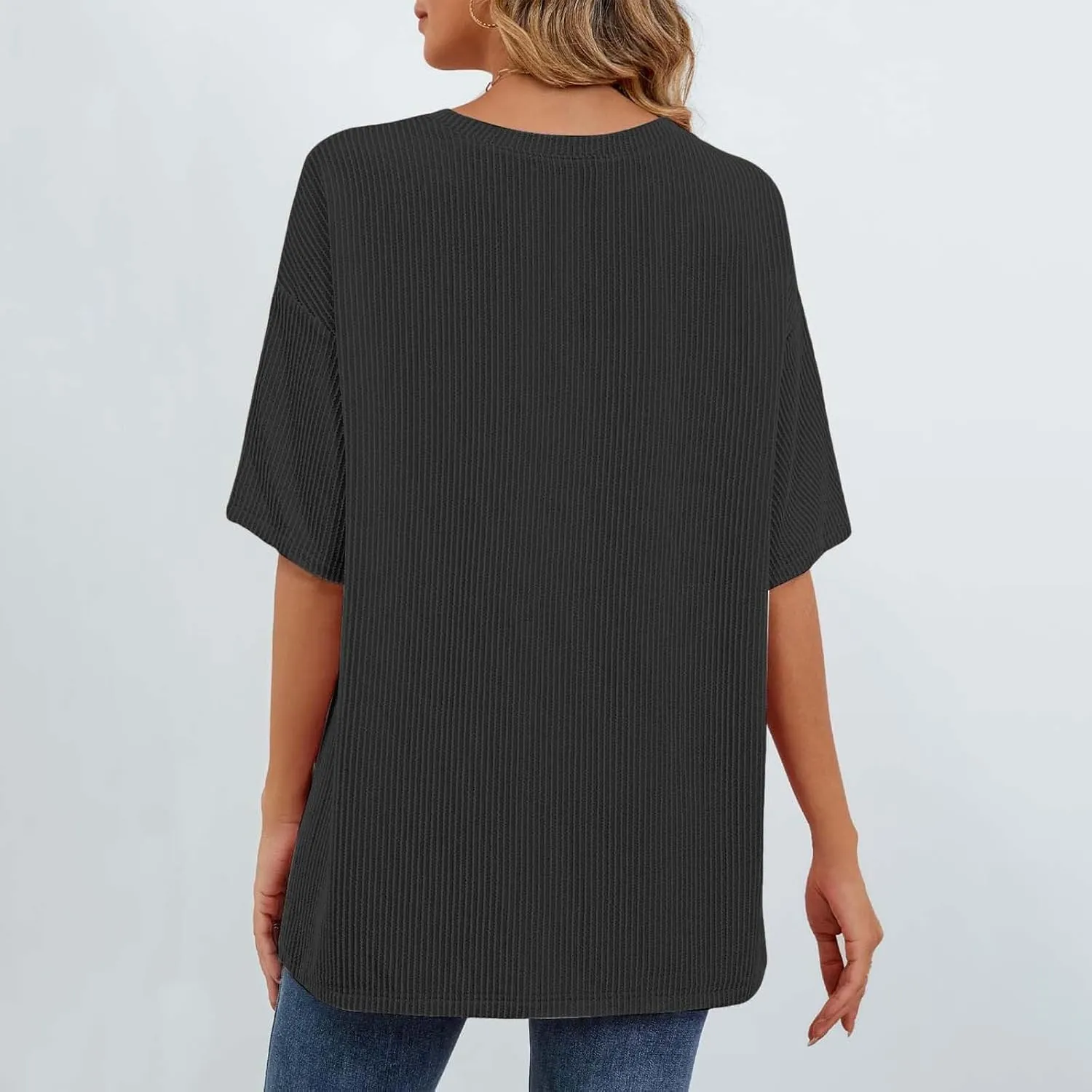 Casual Contrasting Striped Short Sleeved Pocket Round Neck T Shirt Fit Loose Comfortable Flowy Soft Tops