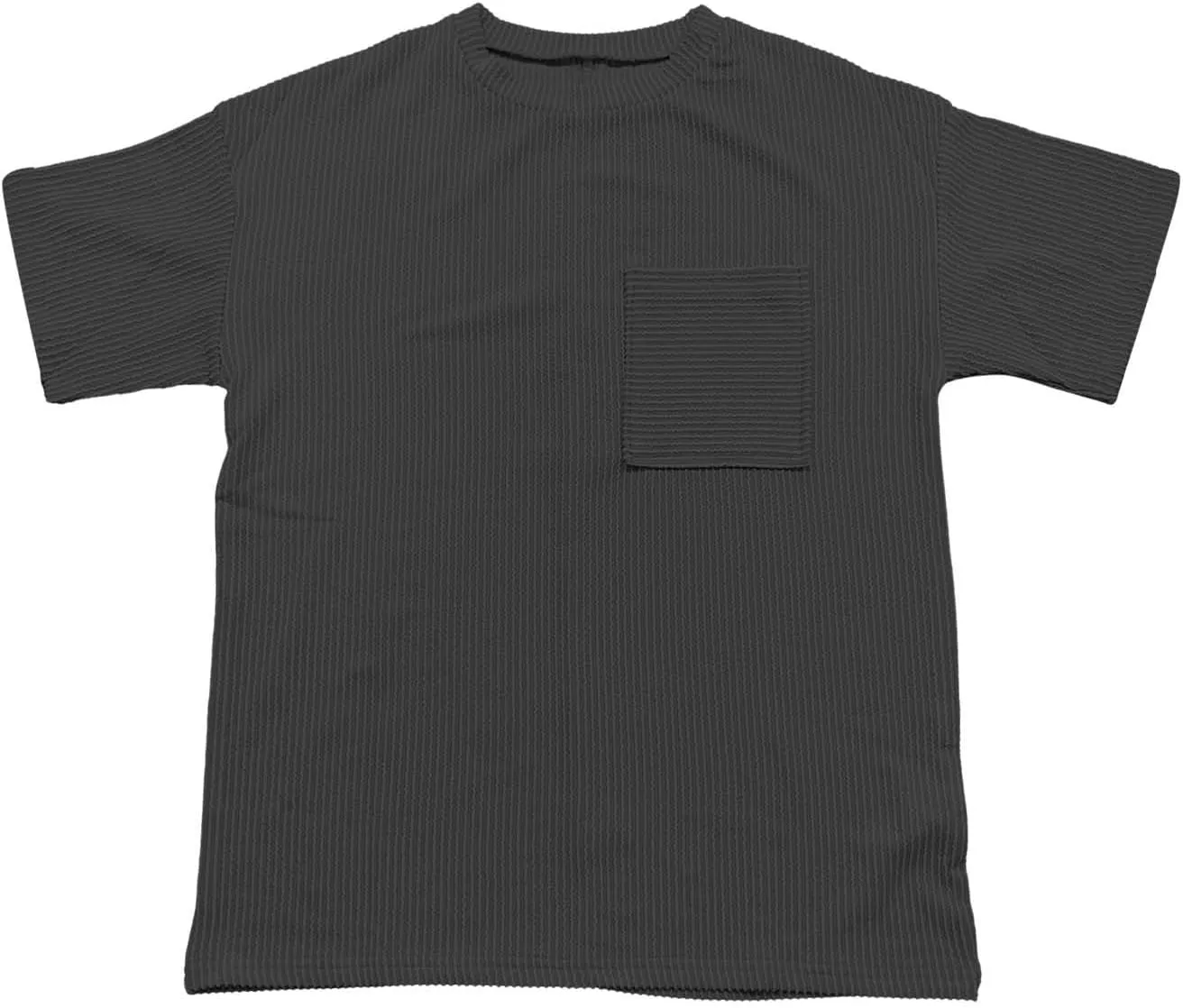 Casual Contrasting Striped Short Sleeved Pocket Round Neck T Shirt Fit Loose Comfortable Flowy Soft Tops