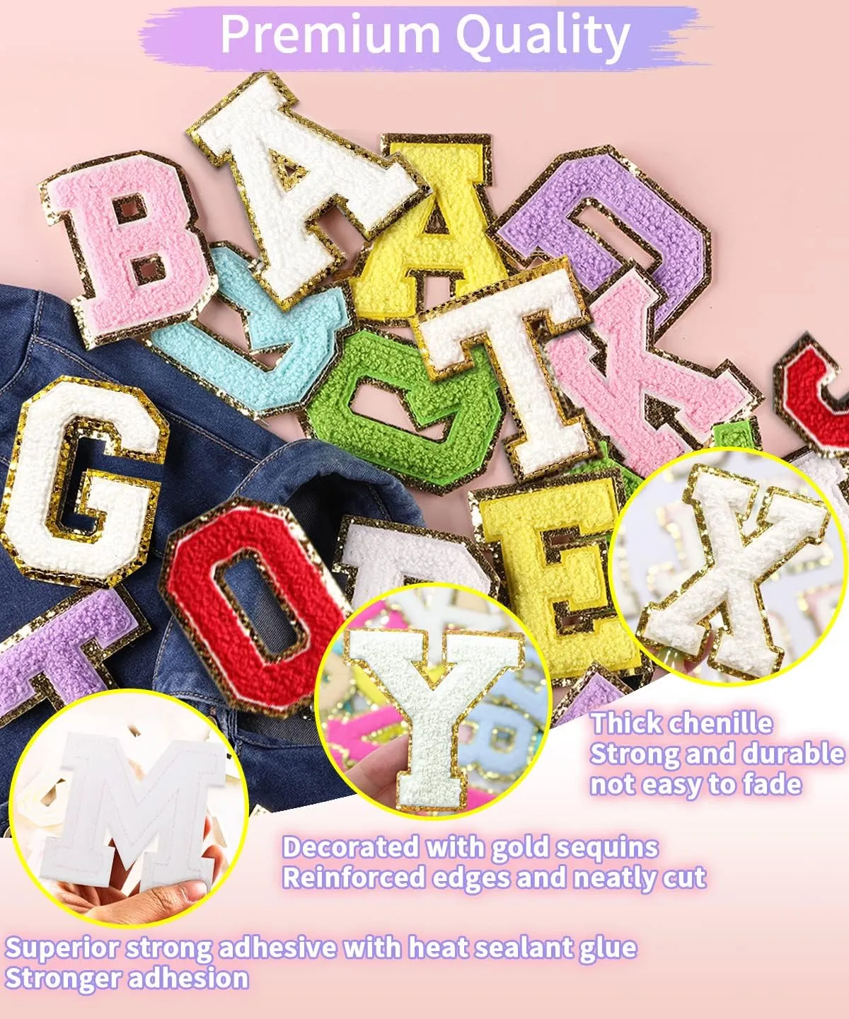 Chenille Letter Patches (6 Pcs): Varsity Letters in White, Large Iron-On Patches for Clothing, Backpacks, Hats & Jackets (3.15in E F)
