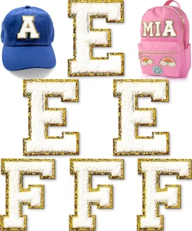 Chenille Letter Patches (6 Pcs): Varsity Letters in White, Large Iron-On Patches for Clothing, Backpacks, Hats & Jackets (3.15in E F)