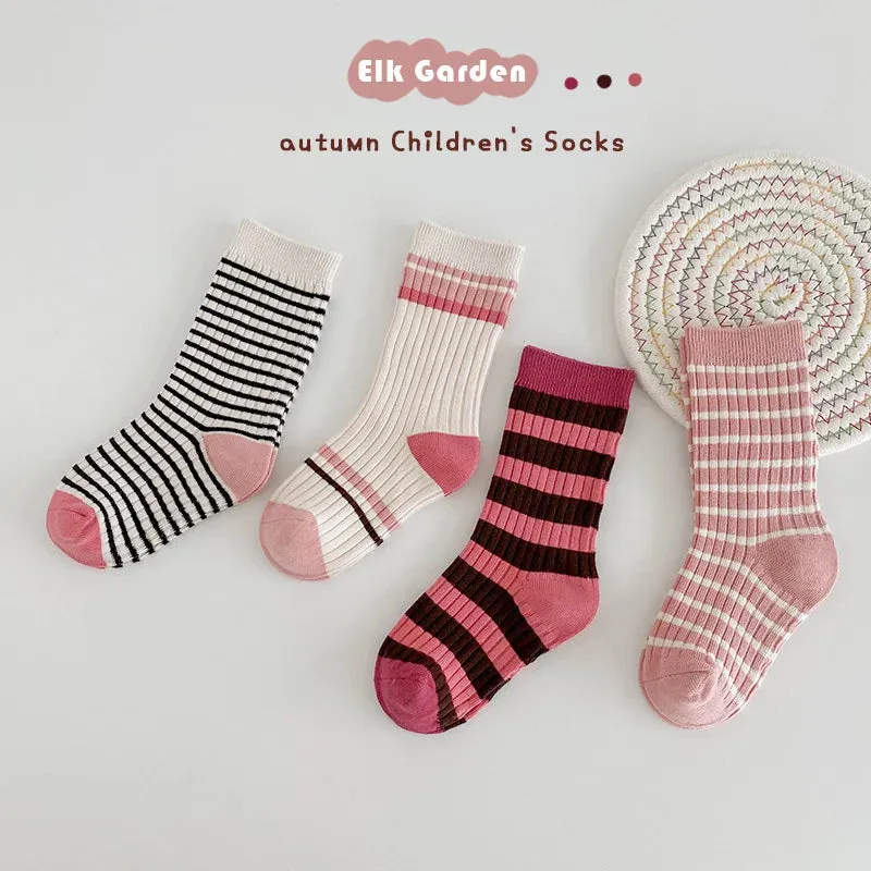 Children Mid Calf Length Socks Spring Autumn Cotton Socks Boys Girls Sport Socks Kids Cozy Classic Striped School Socks