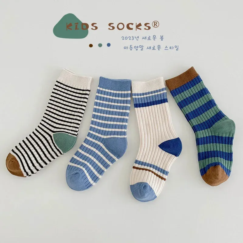 Children Mid Calf Length Socks Spring Autumn Cotton Socks Boys Girls Sport Socks Kids Cozy Classic Striped School Socks