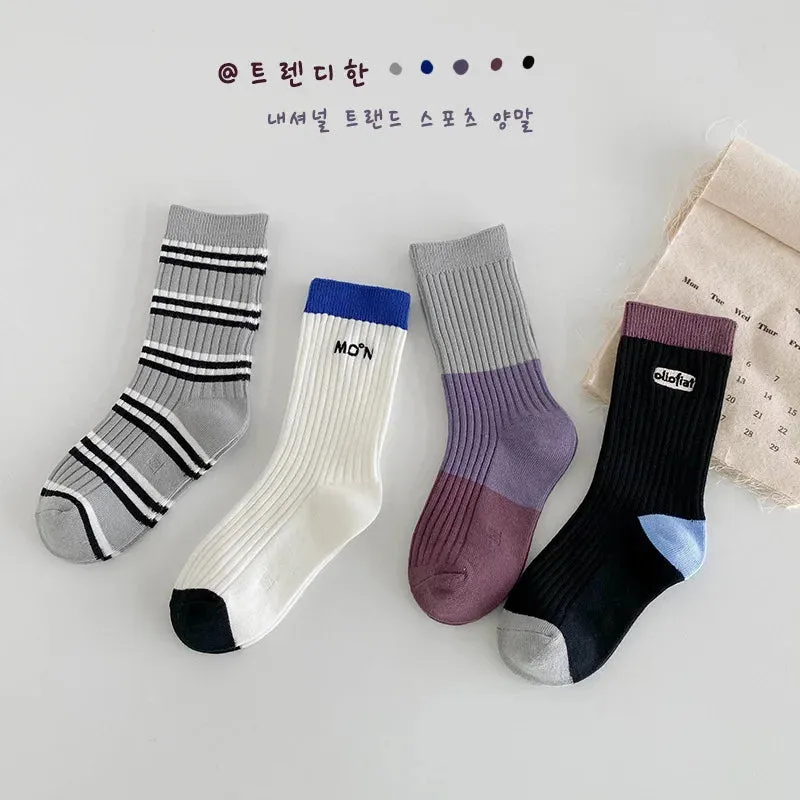 Children Mid Calf Length Socks Spring Autumn Cotton Socks Boys Girls Sport Socks Kids Cozy Classic Striped School Socks