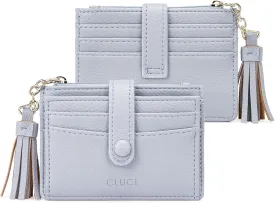 CLUCI Small Womens Wallet RFID Blocking Credit Card Holder with ID Window Leather Slim Card Wallets for Women Light Blue