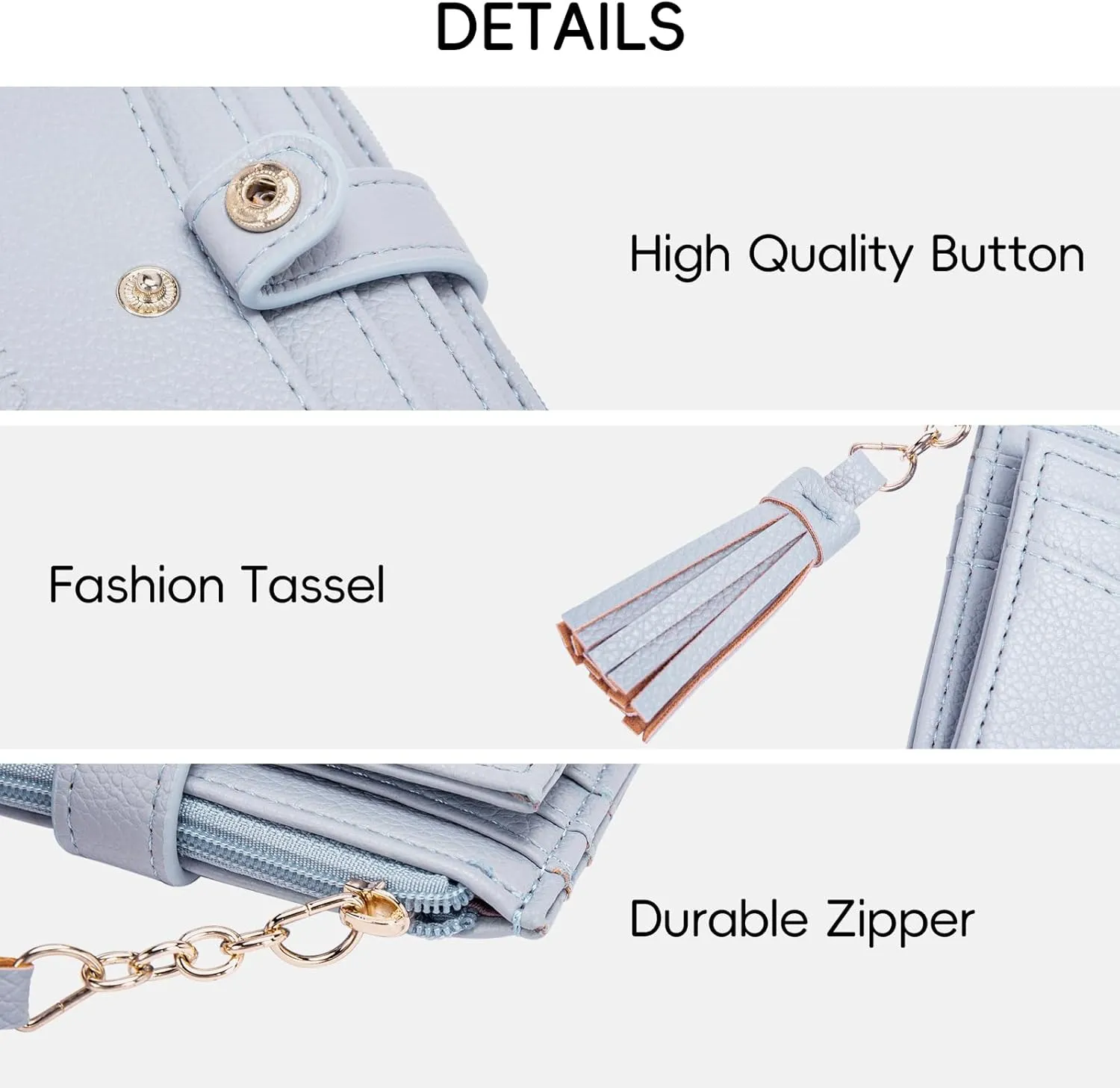 CLUCI Small Womens Wallet RFID Blocking Credit Card Holder with ID Window Leather Slim Card Wallets for Women Light Blue