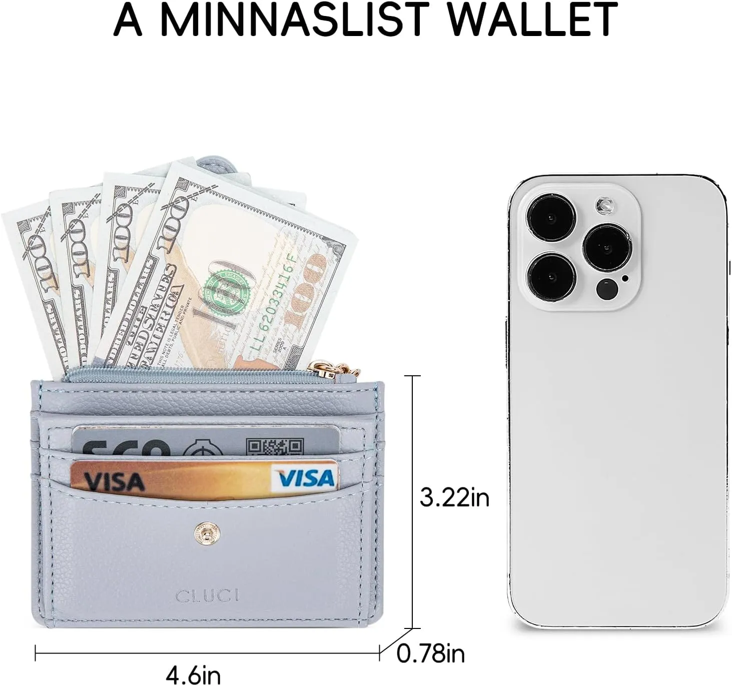 CLUCI Small Womens Wallet RFID Blocking Credit Card Holder with ID Window Leather Slim Card Wallets for Women Light Blue