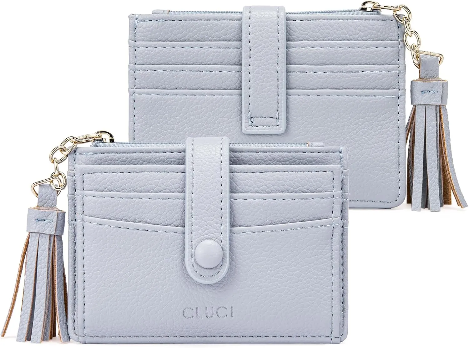 CLUCI Small Womens Wallet RFID Blocking Credit Card Holder with ID Window Leather Slim Card Wallets for Women Light Blue