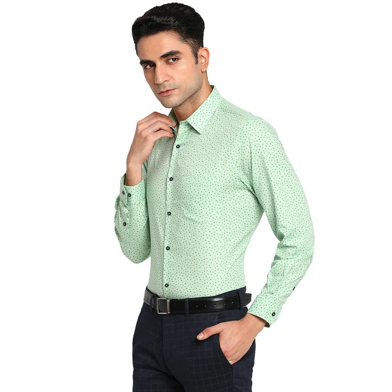 Cotton Light Green Regular Fit Printed Formal Shirts