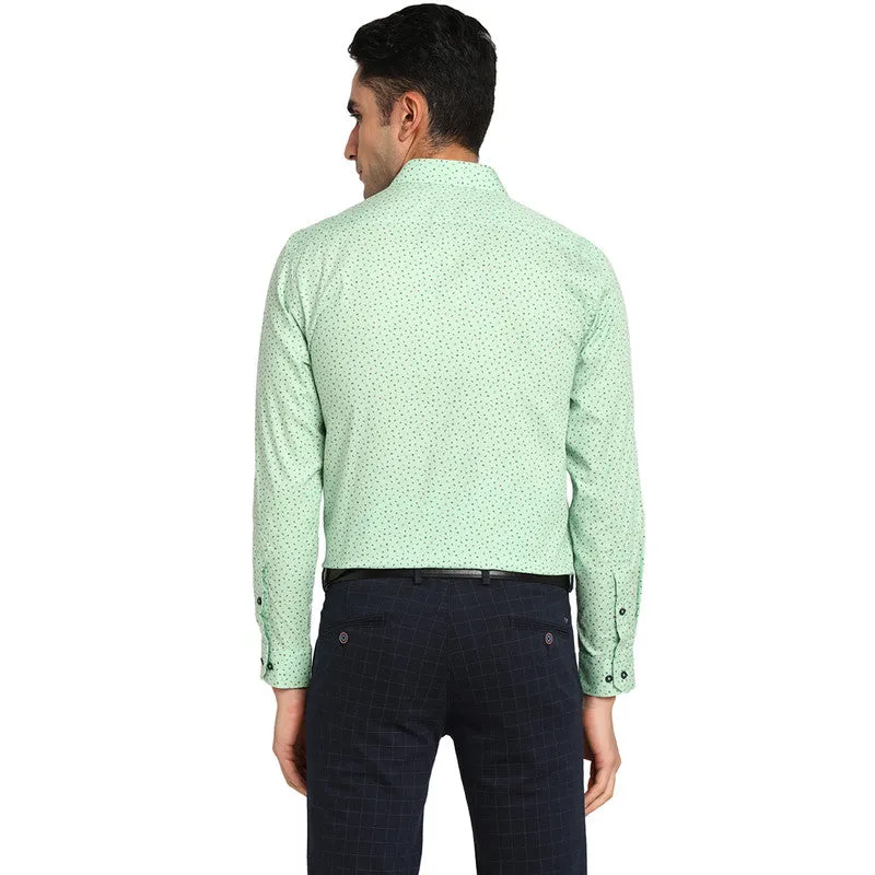 Cotton Light Green Regular Fit Printed Formal Shirts