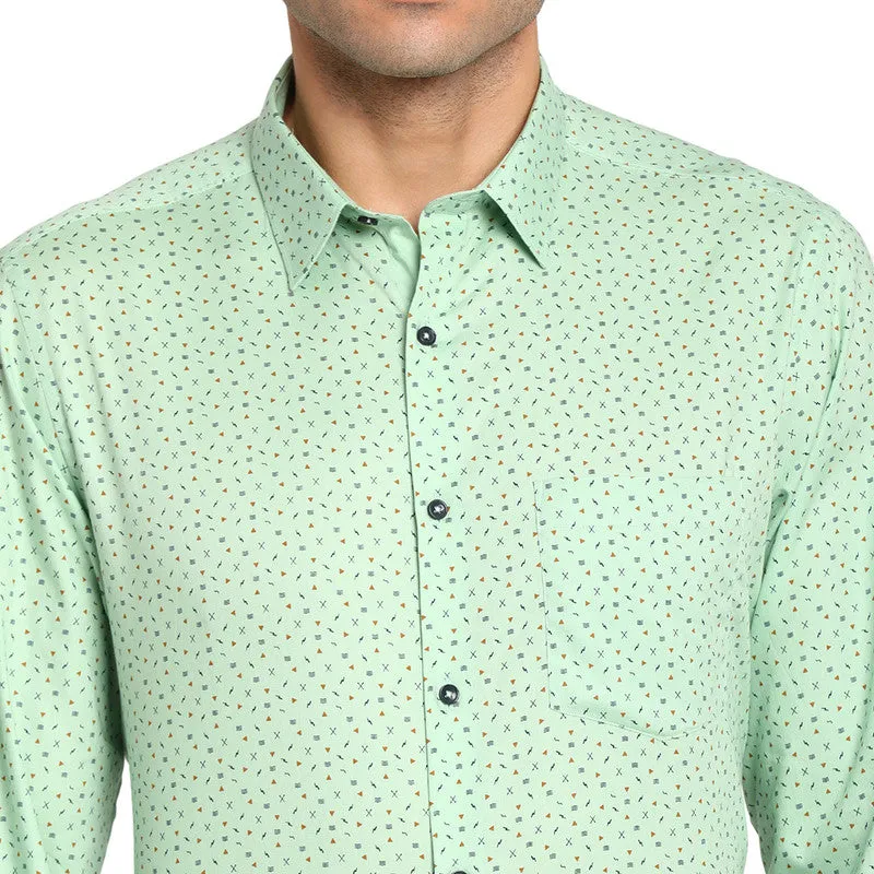 Cotton Light Green Regular Fit Printed Formal Shirts